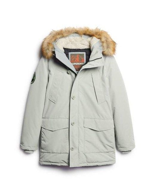 Superdry Gray Everest Faux Fur Hooded Parka Coat for men