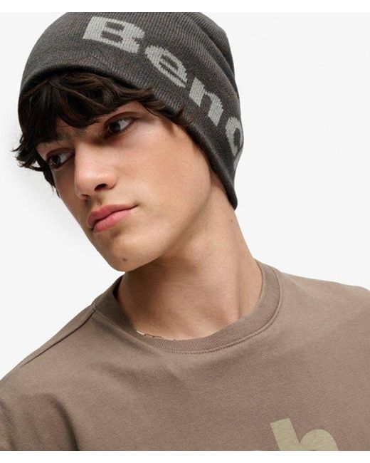 Superdry Gray Bench X & Co Bench Jacquard Skater Beanie Hat for men