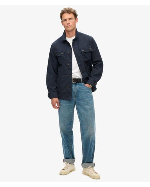 Superdry Blue Cotton Military Overshirt Jacket for men