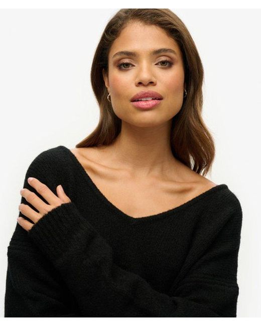 Superdry Black Oversized V Neck Jumper