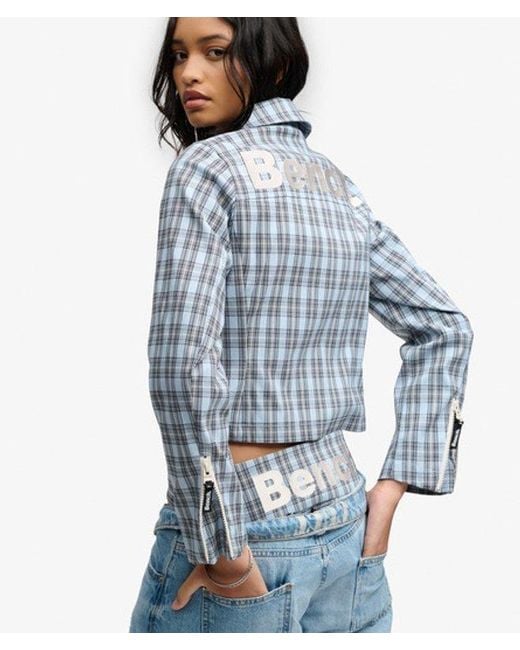 Superdry Blue Bench X & Co Bench Double Zip Collared Check Jacket