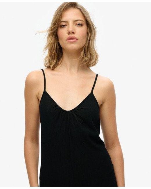 Femme Robe Caraco Longue Taille Superdry en coloris Black