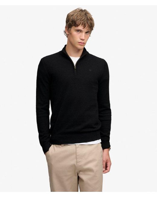 Superdry Black & Co Essential Lightweight Wool Blend Half Zip Jumper for men