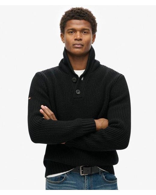 Superdry Men's Black Shawl Collar Sweater