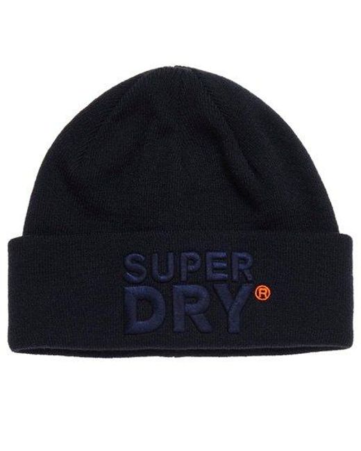Superdry Blue S.D High Build Embroidered Beanie Dark for men