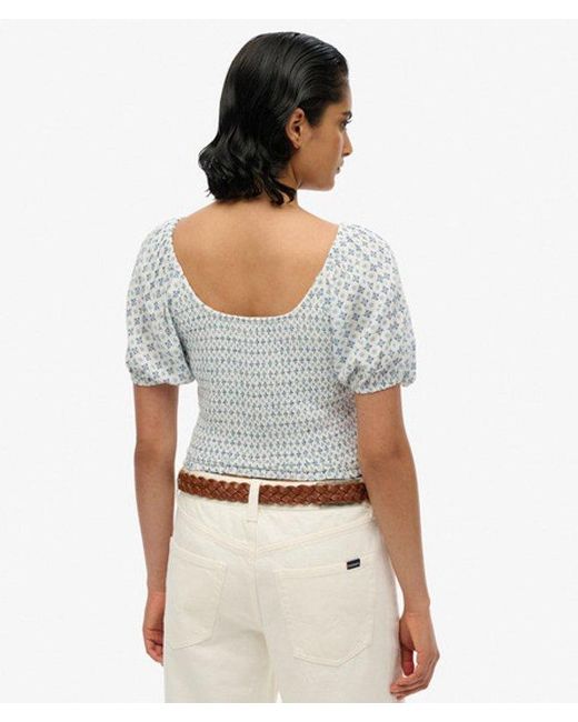 Superdry White Smocked Woven Top