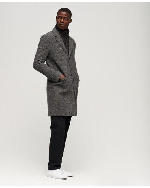 Superdry Gray 2 In 1 Wool Overcoat for men