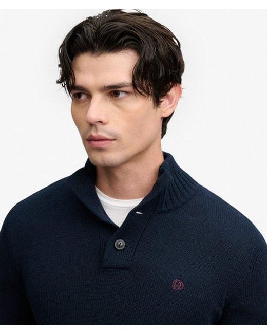 Superdry Blue & Co Cotton Button Henley Jumper for men