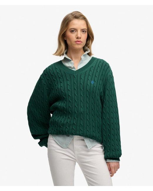 Superdry Green & Co Oversized V Neck Cable Jumper