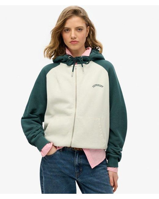 Femme Sweat À Capuche Zippé À Manches Raglan Et Logo Essential Taille Superdry en coloris Blue