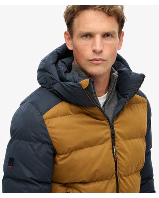 Superdry Blue Color-Block Hooded Puffer Jacket for men