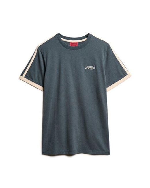 Superdry Blue & Co Essential Logo Retro Striped Crew Neck T-shirt for men