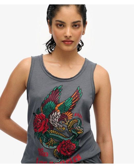 Superdry Gray & Co Neo Trad Tattoo Scoop Neck Tank Top