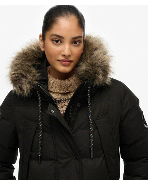 Superdry Black & Co Everest Microfibre Mid Faux Fur Puffer Jacket