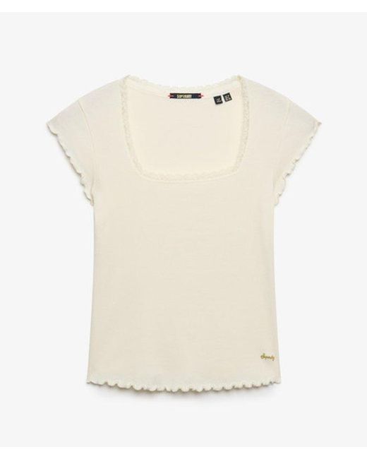 Superdry White & Co Slim Fit Ribbed Essential Square Neck Short Sleeve T Shirt