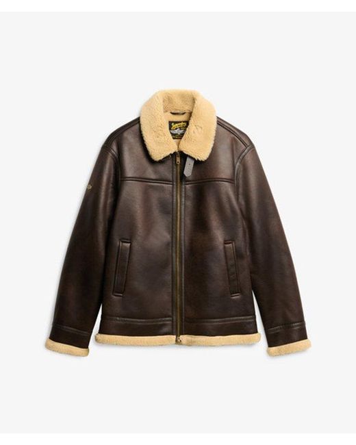 Superdry Black & Co Faux Shearling Aviator Jacket for men
