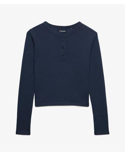 Superdry Blue Athletic Essential Waffle Button Long Sleeve Top