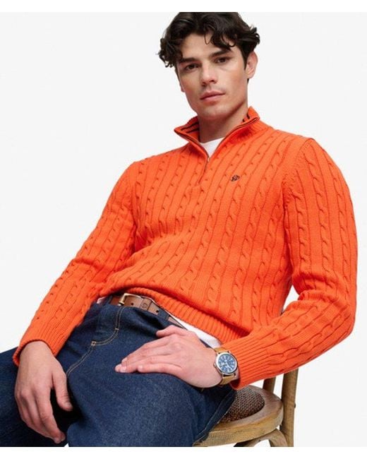 Superdry Orange Preppy Cotton Cable Half Zip Jumper for men