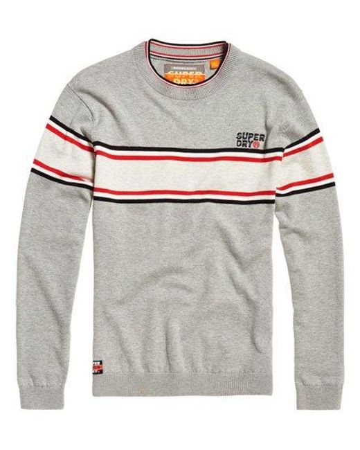 Superdry Gray Parallel Stripe Crew Jumper Marl for men