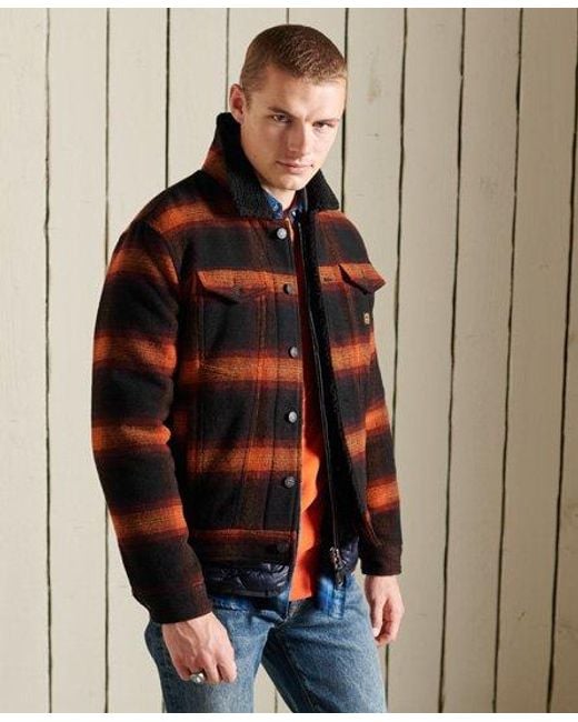 Superdry Brown Highwayman Wool Sherpa Trucker Jacket Redwood Ombre for men