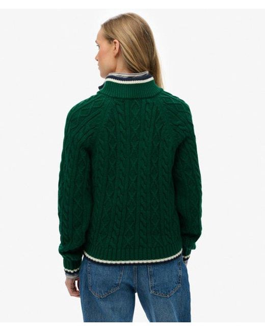 Superdry Green Slim Cable Half Zip Knit Jumper