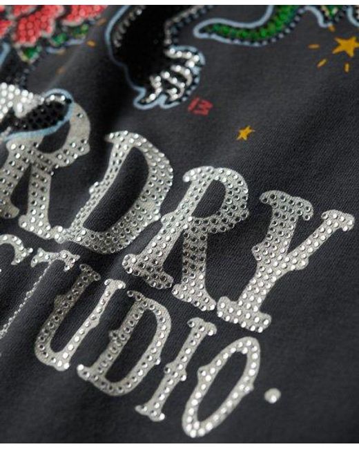 Superdry Gray Tattoo Rhinestone Fitted T-shirt