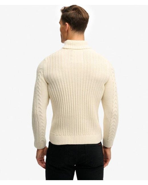 Superdry Brown & Co Jacob Cable Roll Neck Jumper for men