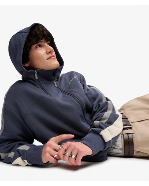 Superdry Blue Bench X & Co Bench Double Zip Hooded Stripe Sweatshirt for men