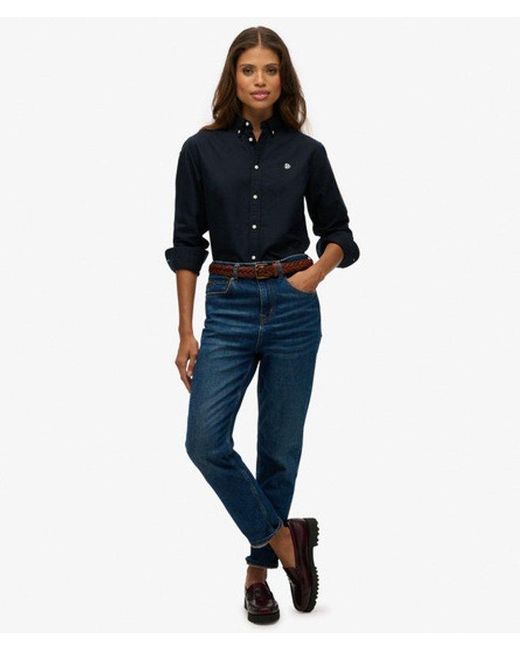 Superdry Blue Slim Oxford Button Down Long Sleeve Shirt