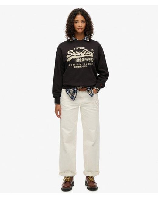 Superdry Black & Co Embellished Vintage Logo Loose Crew Sweatshirt