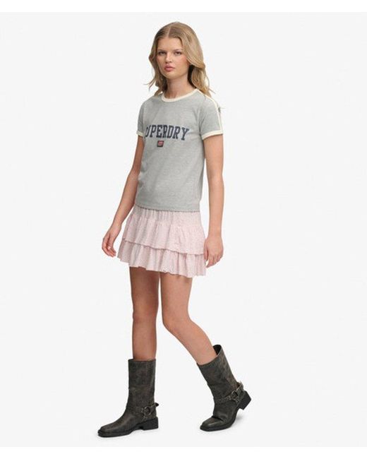 Superdry Pink & Co Printed Tiered Mini Skirt