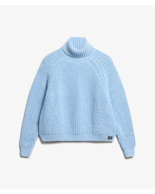 Superdry Blue & Co Knitted Slouchy Stitch Roll Neck Jumper