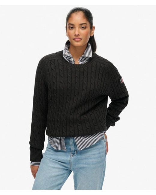 Superdry Slouchy Kabelgebreide Trui in het Black