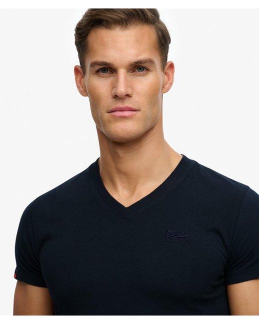 Superdry Black & Co Organic Cotton Embroidered Logo V Neck T-shirt for men