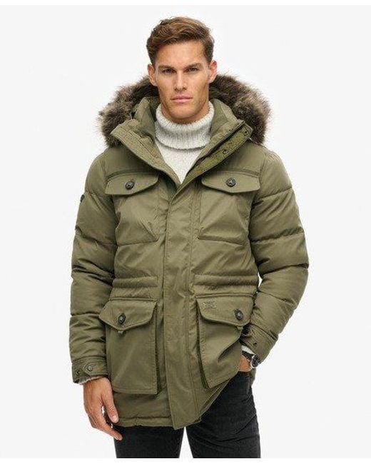 Superdry Green Chinook Faux Fur Parka Coat for men