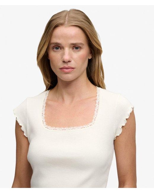 Superdry White & Co Slim Fit Ribbed Essential Square Neck Short Sleeve T Shirt