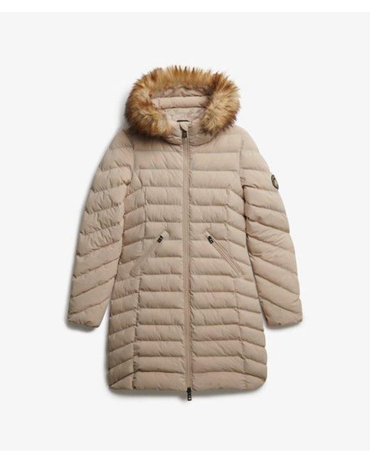 Superdry Fuji Middellange Jas Met Bontkraag in het Brown