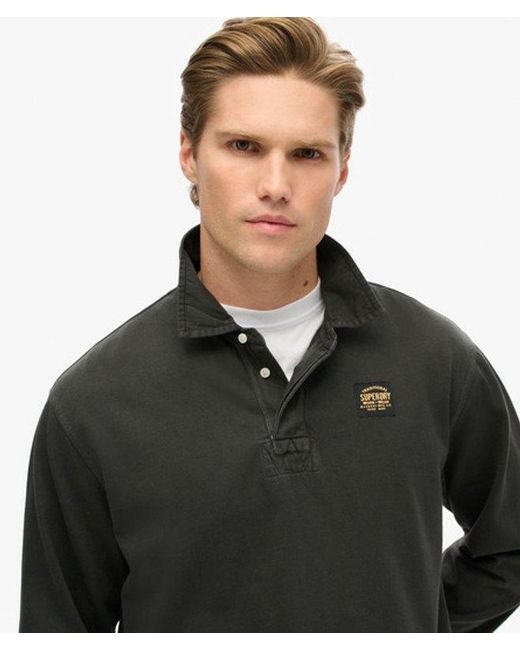 Superdry Black & Co Long Sleeved Contrast Stitch Rugby Shirt for men
