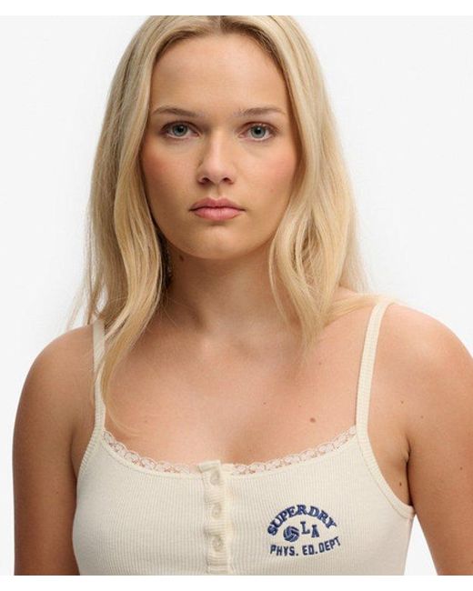 Superdry Blue & Co Athletic Essentials Embroidered Button Cami Top
