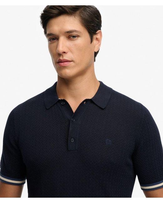 Superdry Black & Co Knitted Texture Short Sleeve Polo Shirt for men