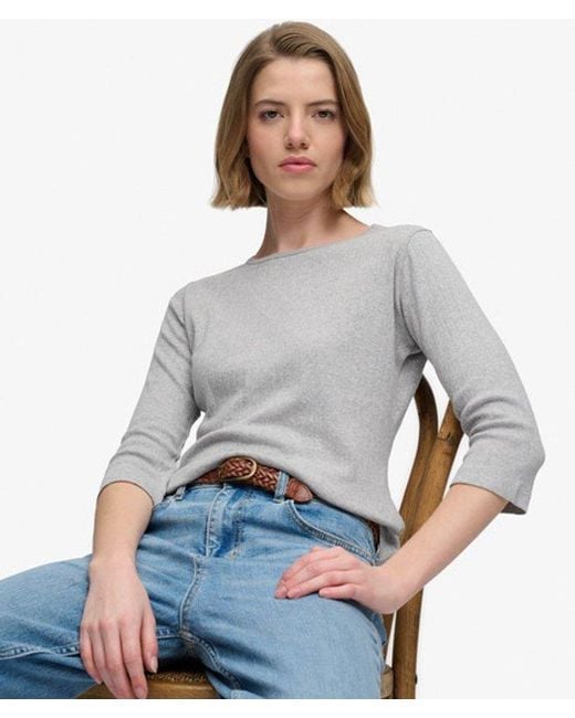 Superdry Gray & Co Athletic Essentials Pointelle Half Sleeve Top