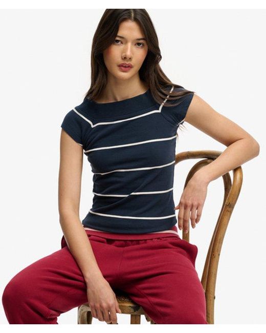 Superdry Blue Athletic Off Shoulder Pattern Top