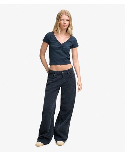 Superdry Blue & Co Gathered V-neck Crop T-shirt