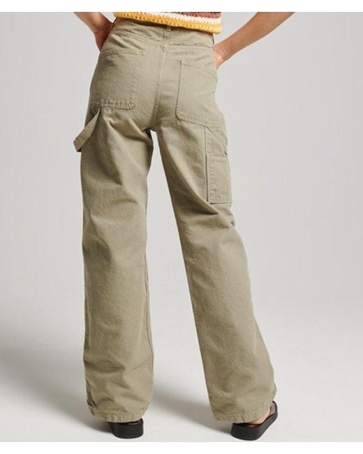 Superdry Natural Ladies Striped Organic Cotton Vintage Wide Carpenter Pants
