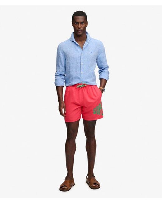 Superdry Red Printed Logo 16-Inch Swim Shorts for men