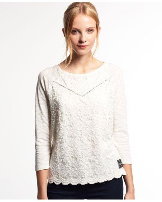 Superdry White Twinkle Lace Ombre Top Winter