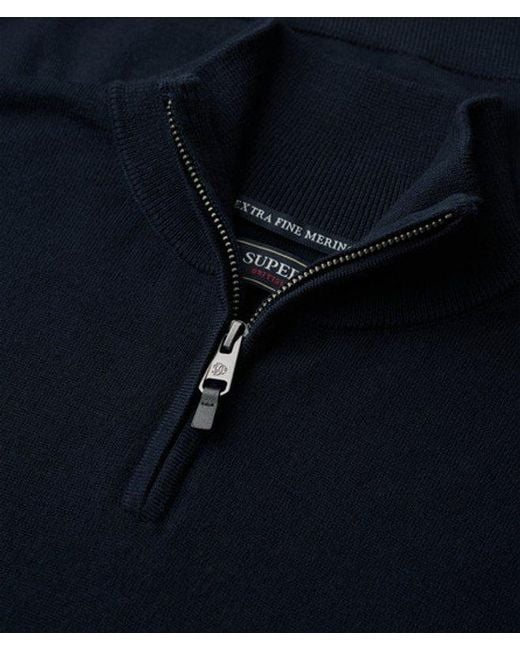 Superdry Blue Merino Half Zip Jumper for men