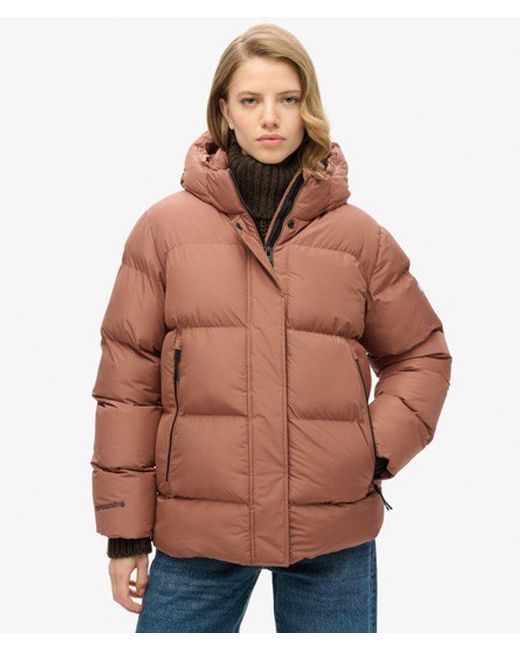 Superdry Brown & Co Hooded Mid Length Sports Puffer Jacket