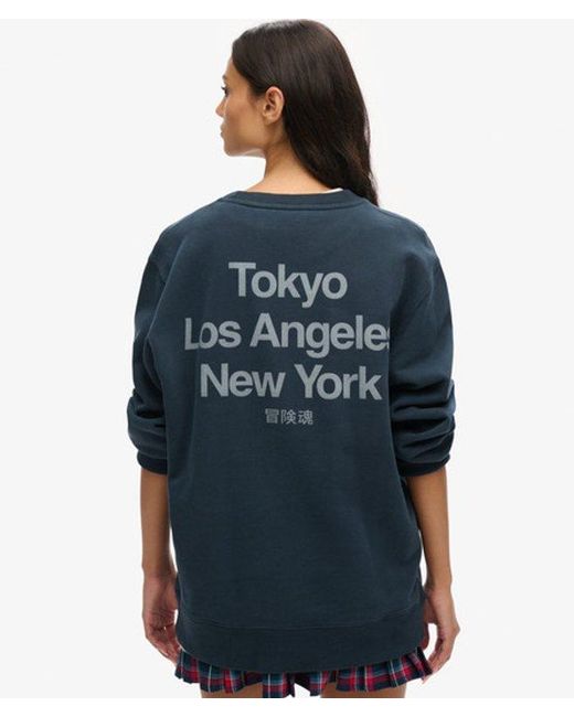 Superdry Blue & Co Oversized Core Logo City Loose Crew Sweatshirt