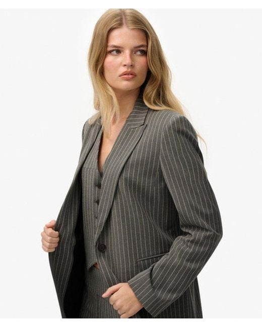 Superdry Gray & Co Pinstripe Boyfriend Blazer